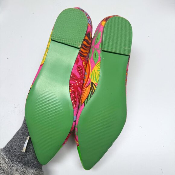 Pointed Toe Floral Flats w/ Green Studded Ankle Straps Women’s 9 New - Picture 8 of 11